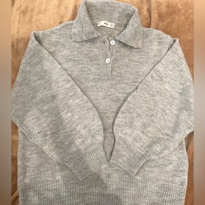 Cozy Academia Puffed Sleeve Polo Sweater